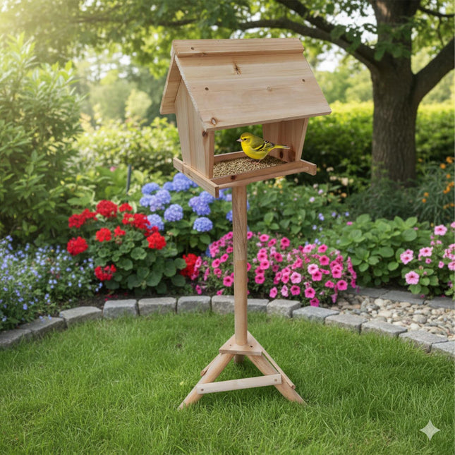 Fir Wood Bird Feeder with Tall Stand