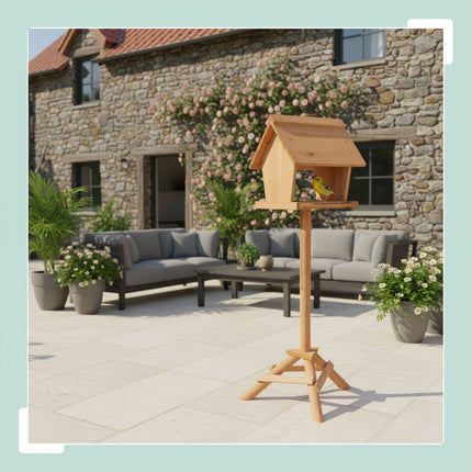 Fir Wood Bird Feeder with Tall Stand