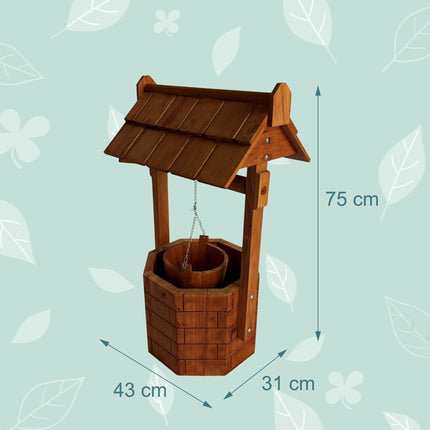 Fir-Wood Garden Fountain with Crank and Bucket