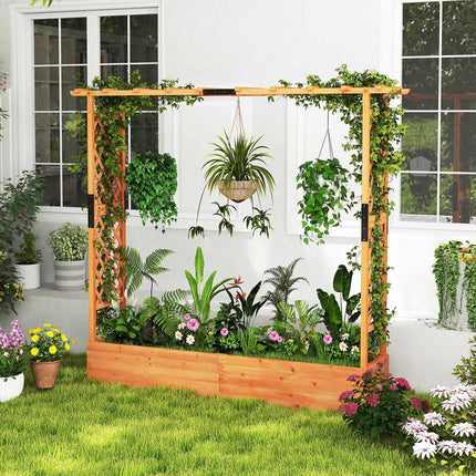 Fir Wood Planter Box with Trellis and Roof, Orange