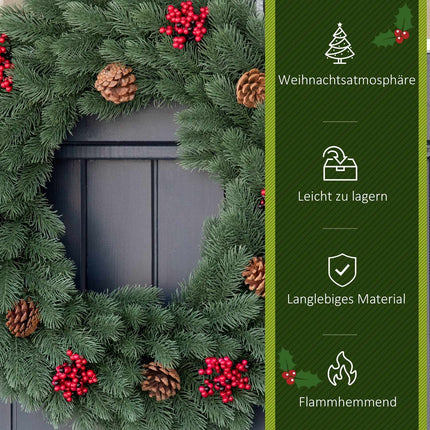 Christmas tree door wreath - 60 cm, green with hanging loop