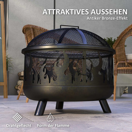 Fire bowl with spark guard & grill - metal, Ø61cm
