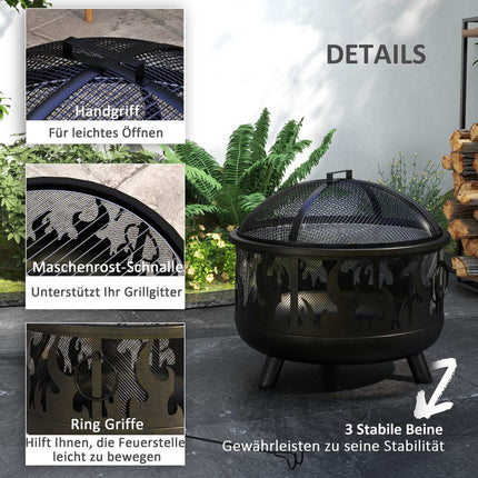 Fire bowl with spark guard & grill - metal, Ø61cm