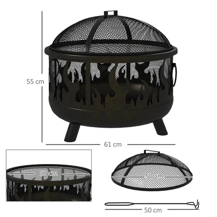 Fire bowl with spark guard & grill - metal, Ø61cm
