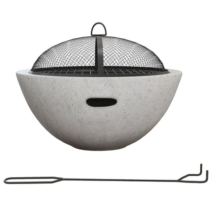 2-in-1 fire bowl and grill table with grill, gray metal