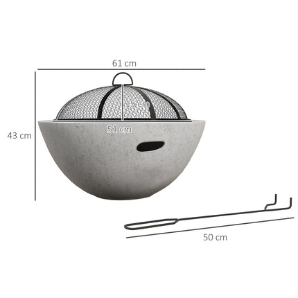 2-in-1 fire bowl and grill table with grill, gray metal