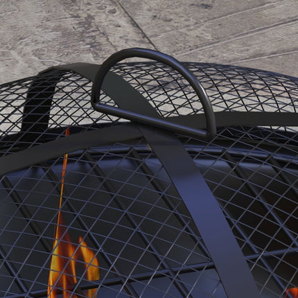 2-in-1 fire bowl and grill table with grill, gray metal