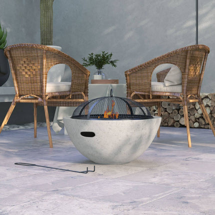 2-in-1 fire bowl and grill table with grill, gray metal