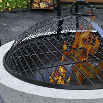 2-in-1 fire bowl and grill table with grill, gray metal