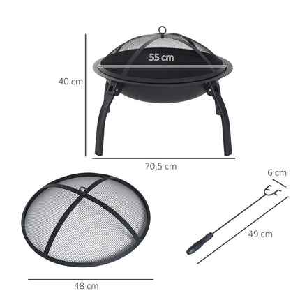 Fireplace with collapsible spark guard, black, 55 cm