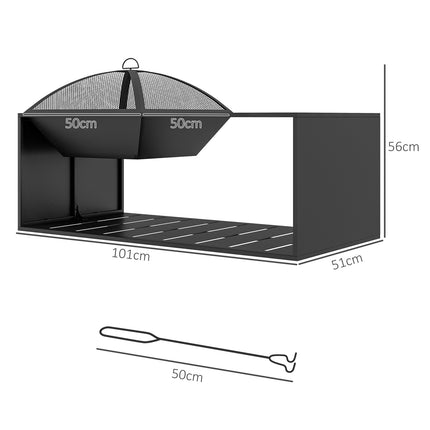 Fire Bowl & Spark Grille with Poker, Metal, Black