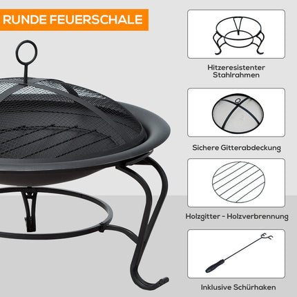 Fire bowl Fire pit with spark protection, metal, 70.5x40 cm