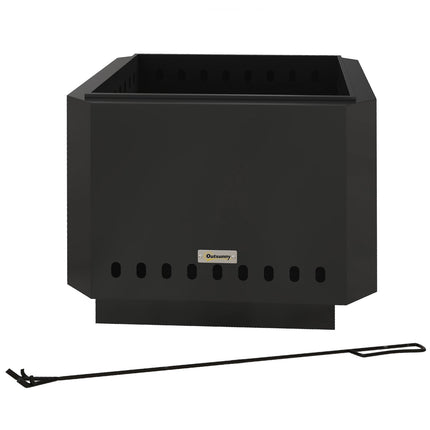 Smokeless square fireplace, black metal, with poker tool