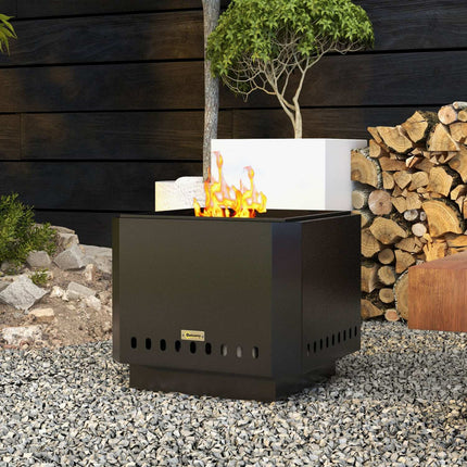 Smokeless square fireplace, black metal, with poker tool