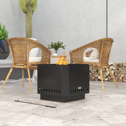 Smokeless square fireplace, black metal, with poker tool