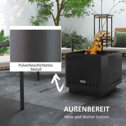 Smokeless square fireplace, black metal, with poker tool