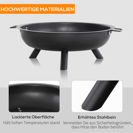 Steel Fire Pit Bowl with Poker - Round, Black, 79cm