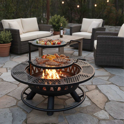 Fire Bowl with 2 Adjustable Swivel Grates