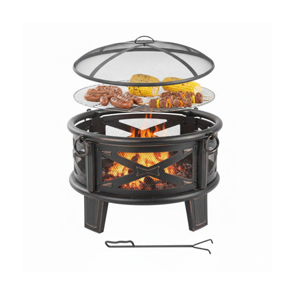 Fire Bowl with Grill and Spark Guard for Garden