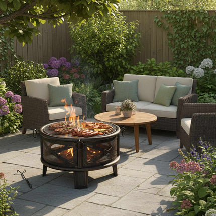 Fire Bowl with Grill and Spark Guard for Garden