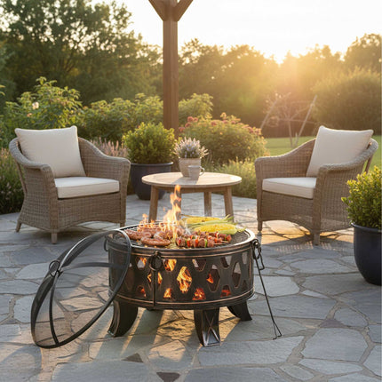 Fire Bowl with Grill and Spark Guard for Garden Use