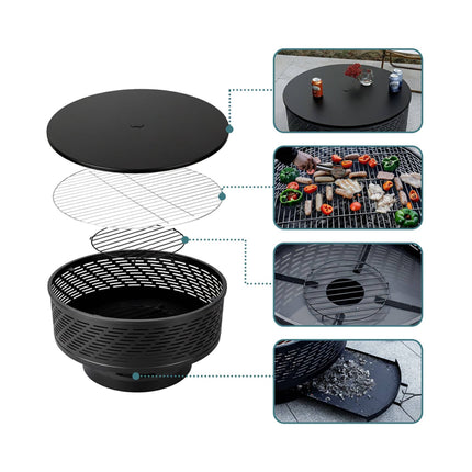 Fire Bowl with Lid & Grill – Black, Stainless Steel