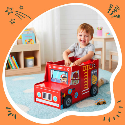 Fire Engine Toy Box with Secret Compartment