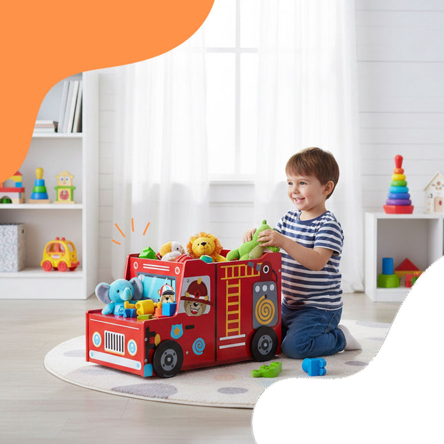 Fire Engine Toy Box with Secret Compartment