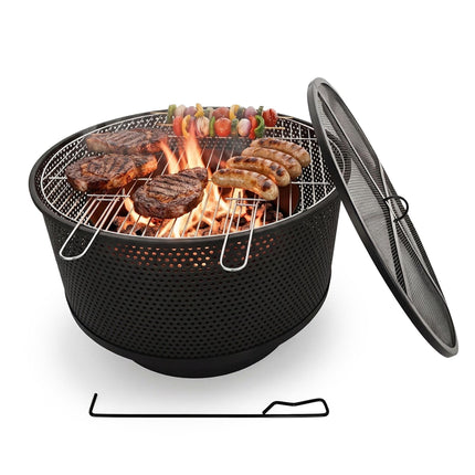 Fire Pit Bowl With Grill, 3-In-1 Table, Steel