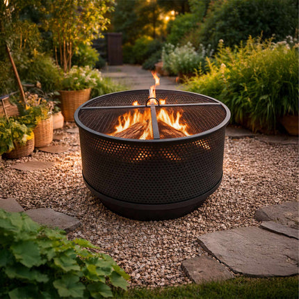 Fire Pit Bowl With Grill, 3-In-1 Table, Steel