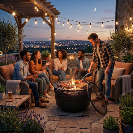 Fire Pit Bowl With Grill, 3-In-1 Table, Steel
