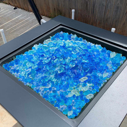 Fire Pit Glass Rocks, 10 lb 3/4-Inch Reflective Blue Mix