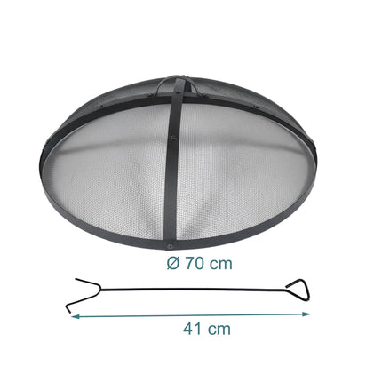 Fire Pit Spark Guard, Round Metal Mesh, Includes Poker, 70 cm