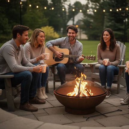 Fire Pit Spark Guard, Round Metal Mesh, Includes Poker, 70 cm