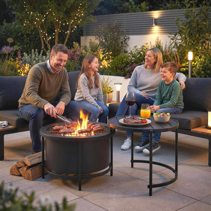 Fire Pit with 49 cm Grill, Black, 66 x 63 x 41 cm