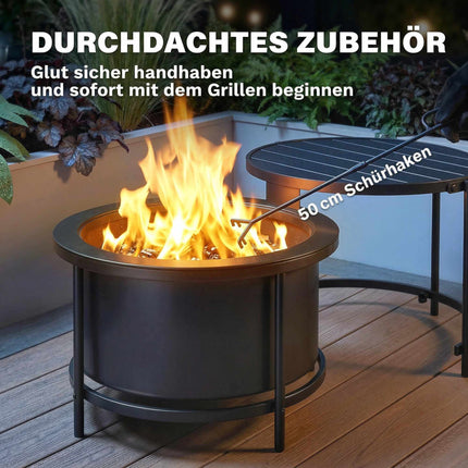 Fire Pit with 49 cm Grill, Black, 66 x 63 x 41 cm