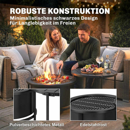 Fire Pit with 49 cm Grill, Black, 66 x 63 x 41 cm