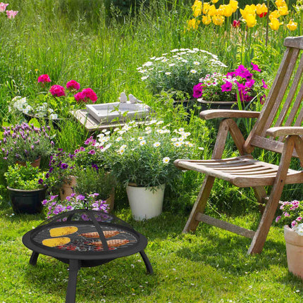Fire Pit with Grill and Spark Guard, Folding Design