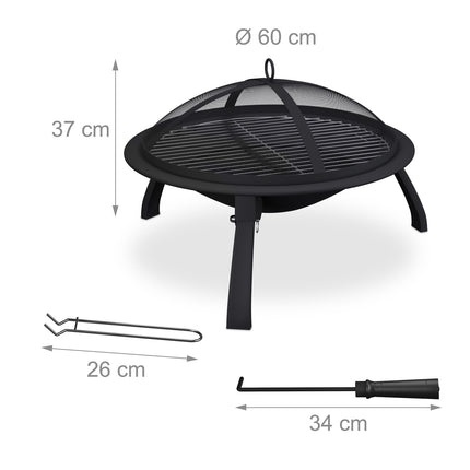 Fire Pit with Grill and Spark Guard, Folding Design