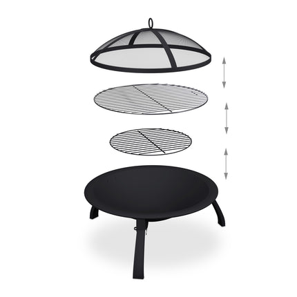 Fire Pit with Grill and Spark Guard, Folding Design