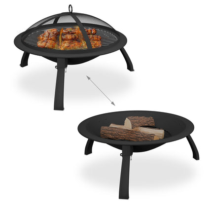 Fire Pit with Grill and Spark Guard, Folding Design