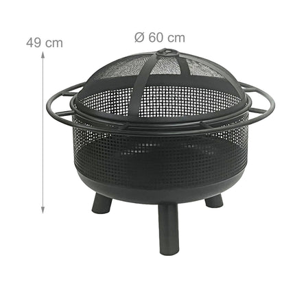 Fire Pit with Spark Guard & Poker – Black Metal Bowl