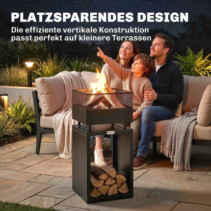 Fire Pit with Wood Storage, Adjustable Feet, 39x39x87 cm