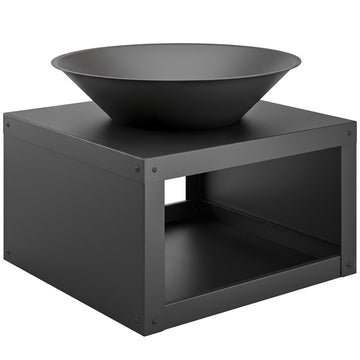 Fire Pit with Wood Storage, Metal, Black, Ø59 cm