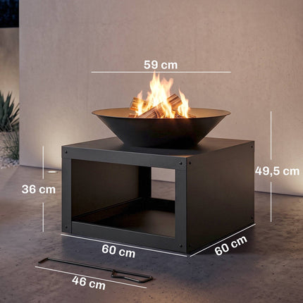 Fire Pit with Wood Storage, Metal, Black, Ø59 cm