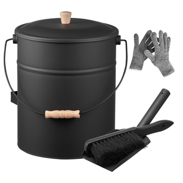 Fireplace Ash Bucket Set, 15L With Lid, Shovel, Brush