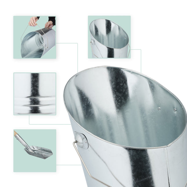 Fireplace Ash Bucket with Shovel – Silver Metal