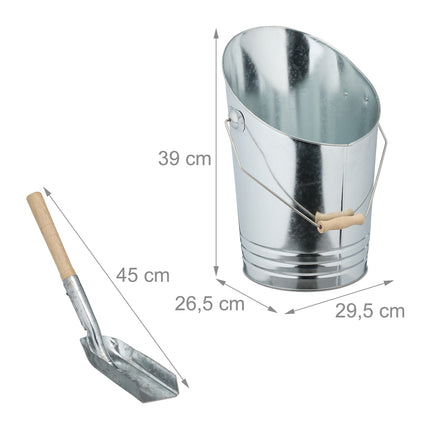 Fireplace Ash Bucket with Shovel – Silver Metal