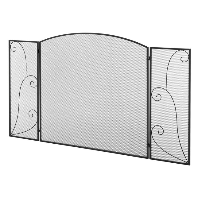Fireplace Screen - Black Folding Metal Spark Guard