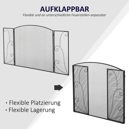 Fireplace Screen - Black Folding Metal Spark Guard